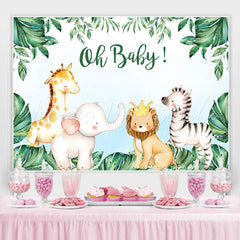 Lofaris Oh Baby Cute Animals Green Leaves Shower Backdrop