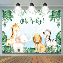 Lofaris Oh Baby Cute Animals Green Leaves Shower Backdrop