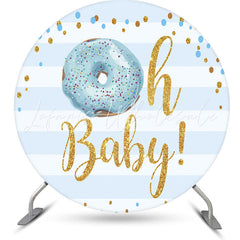 Lofaris Oh Baby Donut Stripe Round Gender Reveal Backdrop