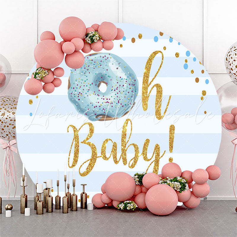 Lofaris Oh Baby Donut Stripe Round Gender Reveal Backdrop