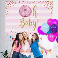 Lofaris Oh Baby Glitter Pink Donut Girls Shower Backdrop