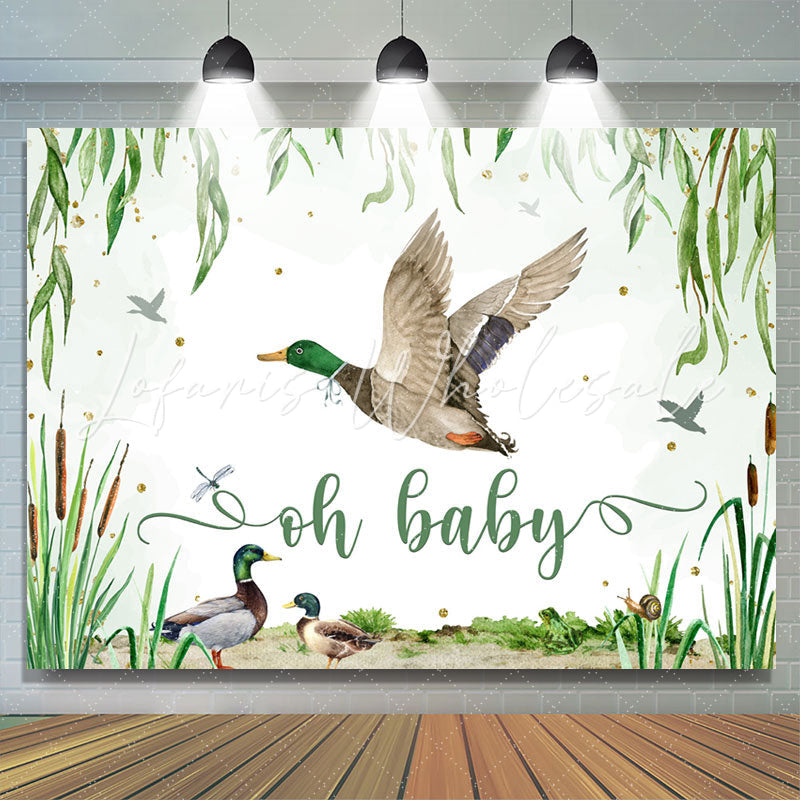 Lofaris Oh Baby Green Leaves Duck Gender Reveal Backdrop