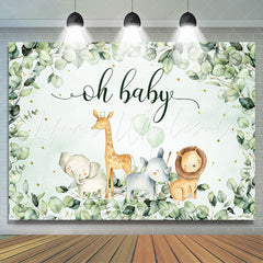 Lofaris Oh Baby Green Leaves Jungle Animal Shower Backdrop