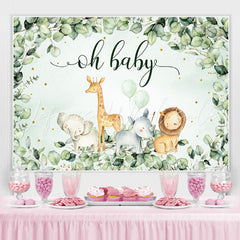 Lofaris Oh Baby Green Leaves Jungle Animal Shower Backdrop