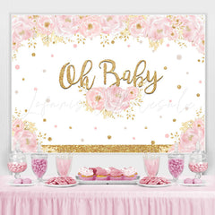 Lofaris Oh Baby Pink Floral And Glitter Shower Backdrop