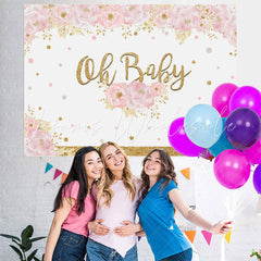 Lofaris Oh Baby Pink Floral And Glitter Shower Backdrop