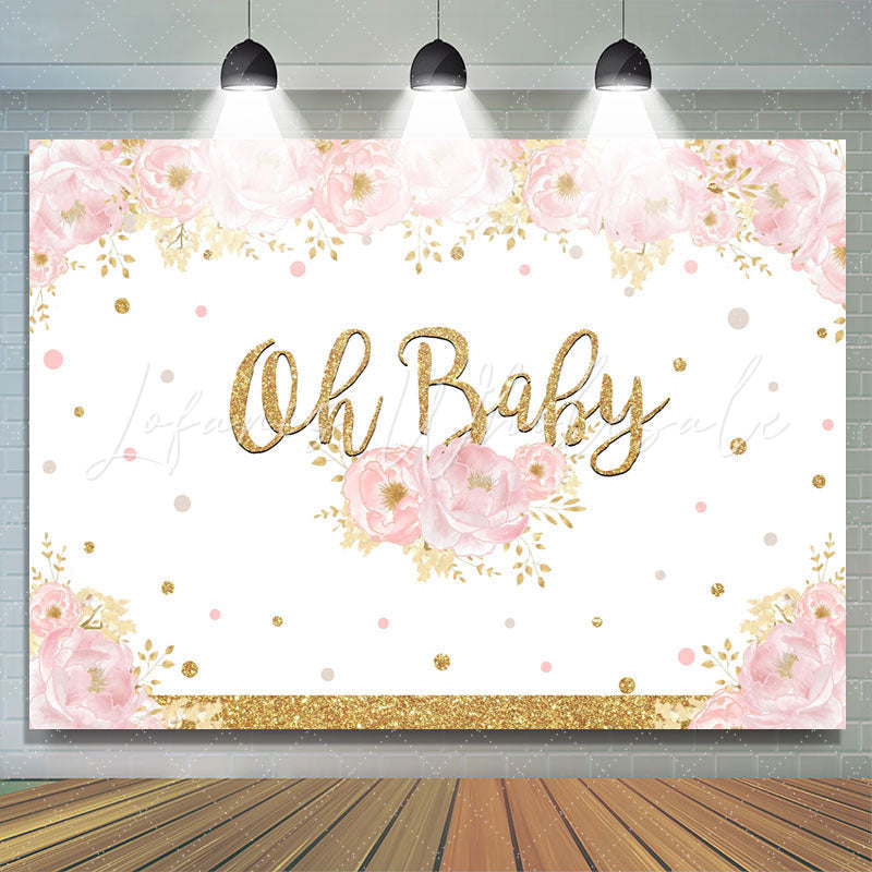 Lofaris Oh Baby Pink Floral And Glitter Shower Backdrop