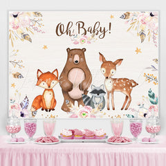 Lofaris Oh Baby Pink Floral Animals Shower Backdrop