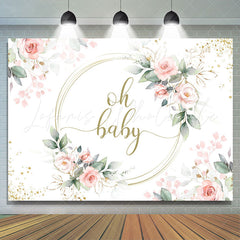 Lofaris Oh Baby Pink Floral Green Leaves Shower Backdrop