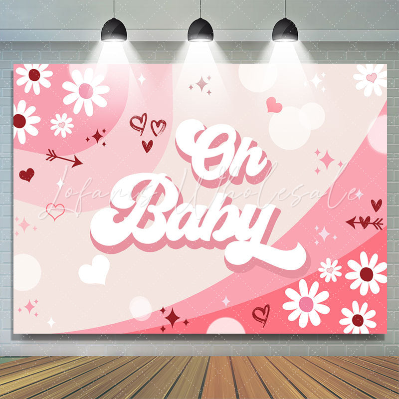 Lofaris Oh Baby Pink Groovy Flowers Gender Reveal Backdrop