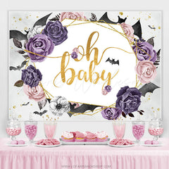 Lofaris Oh Baby Purple Floral Halloween Shower Backdrop