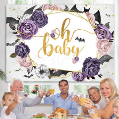 Lofaris Oh Baby Purple Floral Halloween Shower Backdrop