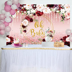 Lofaris Oh Baby Red Pink Floral Leaf Gender Reveal Backdrop