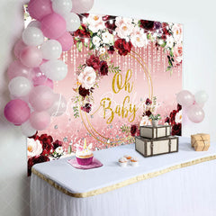 Lofaris Oh Baby Red Pink Floral Leaf Gender Reveal Backdrop