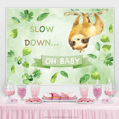 Lofaris Oh Baby Slow Down Green Leaves Shower Backdrop