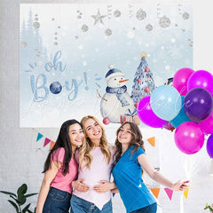 Lofaris Oh Baby Snowy Penguin Blue Backdrop for Shower