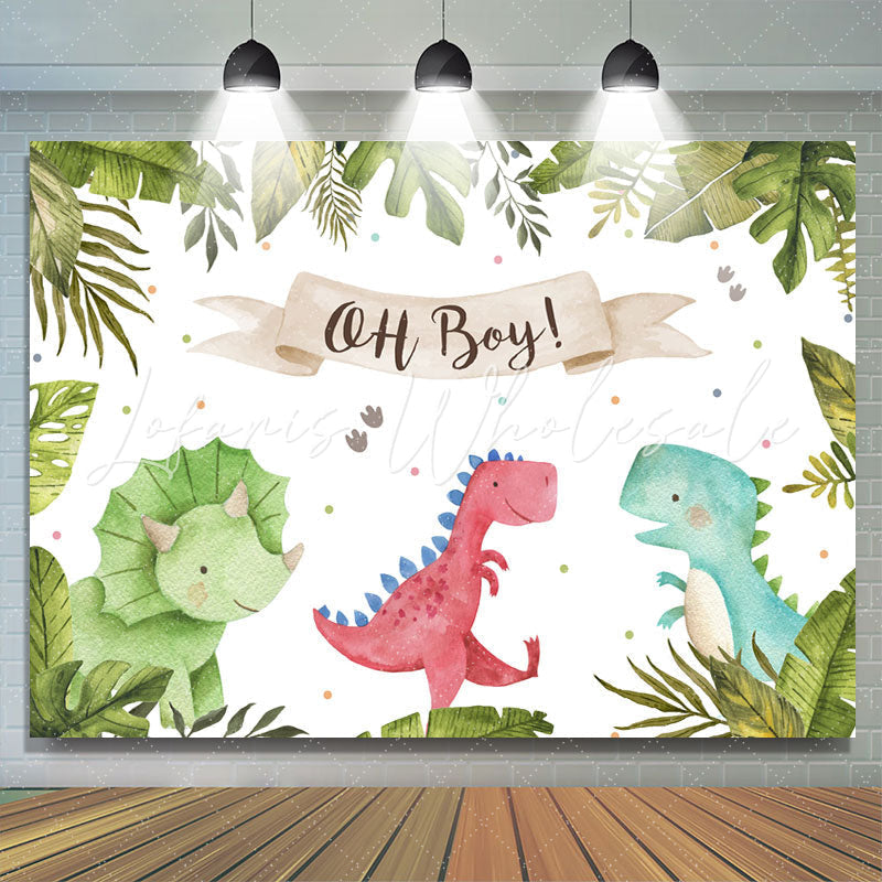 Lofaris Oh Baby Three Cute Dinosaurs Backdrop for Shower