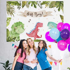 Lofaris Oh Baby Three Cute Dinosaurs Backdrop for Shower