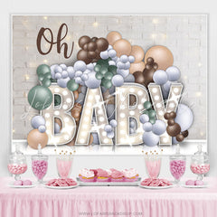 Lofaris Oh Baby White Bricks And Balloons Shower Backdrop