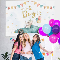 Lofaris Oh Boy Balloon Elephant Baby Shower Photo Backdrop