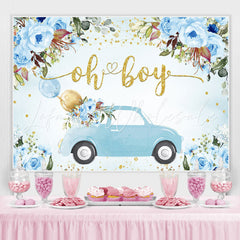 Lofaris Oh Boy Blue Car and Balloon Floral Baby Shower Backdrop