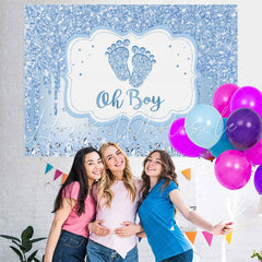 Lofaris Oh Boy Blue Glitter Baby Shower Backdrop For Party