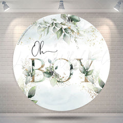 Lofaris Oh Boy Boho Green Leaves Round Baby Shower Backdrop