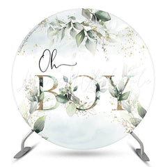 Lofaris Oh Boy Boho Green Leaves Round Baby Shower Backdrop