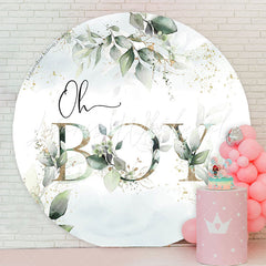 Lofaris Oh Boy Boho Green Leaves Round Baby Shower Backdrop