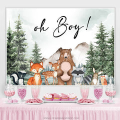 Lofaris Oh Boy Forest Animals Spruce Baby Shower Backdrop