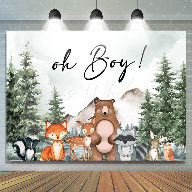 Lofaris Oh Boy Forest Animals Spruce Baby Shower Backdrop