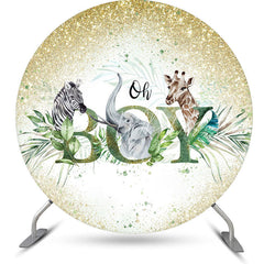 Lofaris Oh Boy Glitter Animals Round Baby Shower Backdrop