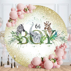 Lofaris Oh Boy Glitter Animals Round Baby Shower Backdrop