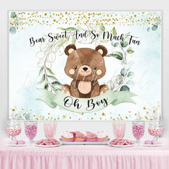 Lofaris Oh boy green leaves and teddy bear baby shower backdrop