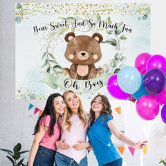 Lofaris Oh boy green leaves and teddy bear baby shower backdrop