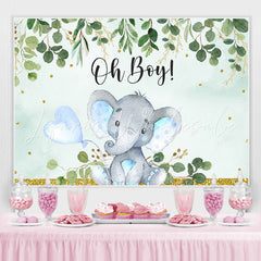 Lofaris Oh Boy Green Leaves Blue Elephent Baby Shower Backdrop