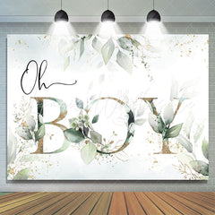 Lofaris Oh Boy Green Leaves Gold Boho Baby Shower Backdrop