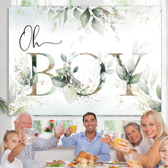 Lofaris Oh Boy Green Leaves Gold Boho Baby Shower Backdrop