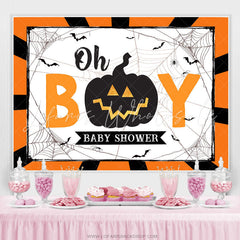 Lofaris Oh Boy Halloween Pumpkin Theme Baby Shower Backdrop