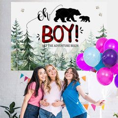 Lofaris Lets The Adventure Begin Bear Baby Shower Backdrop