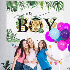 Lofaris Oh Boy Palm Fronds and Leopards Baby Shower Backdrop