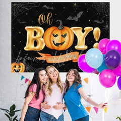 Lofaris Oh Boy! Pumpkin Halloween Themed Baby Shower Backdrop