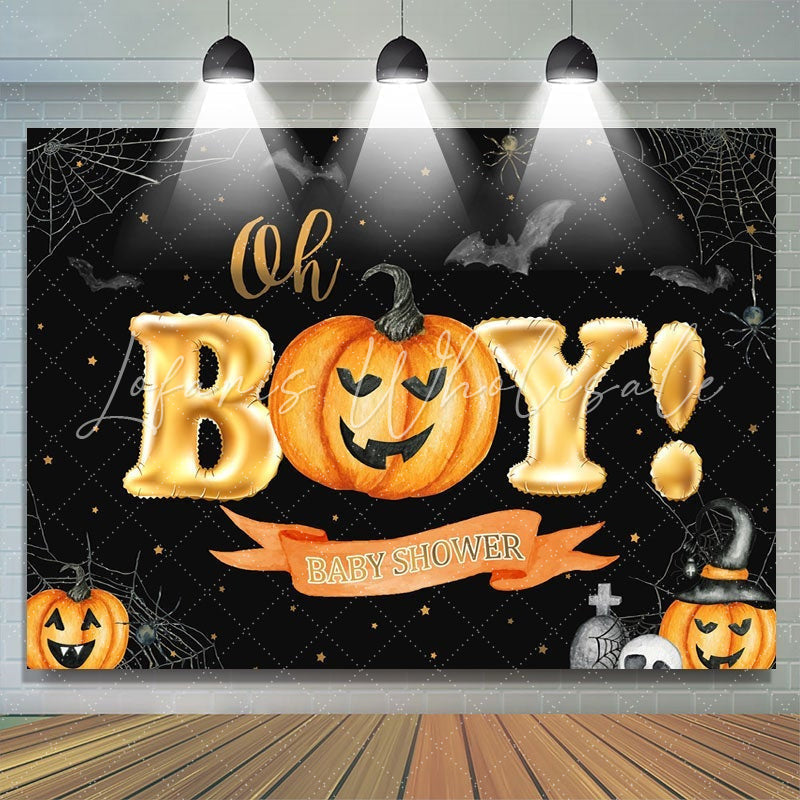 Lofaris Oh Boy! Pumpkin Halloween Themed Baby Shower Backdrop