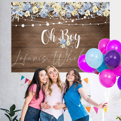 Lofaris Oh Boy Rustic Wood Floral Backdrops for Baby Shower