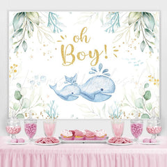 Lofaris Oh Boy Whale Green Photoshoot Backdrop for Baby Shower