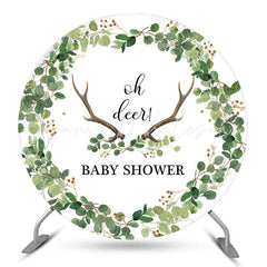 Lofaris Oh Deer Antlers Leaves Round Baby Shower Backdrop