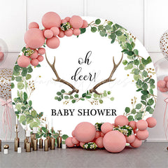 Lofaris Oh Deer Antlers Leaves Round Baby Shower Backdrop