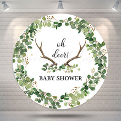 Lofaris Oh Deer Antlers Leaves Round Baby Shower Backdrop