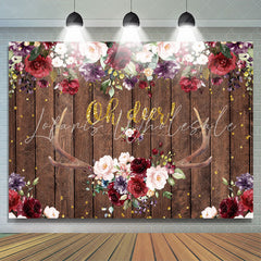 Lofaris Oh Deer Burgundy Floral Antler Baby Shower Backdrop