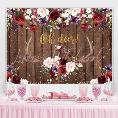 Lofaris Oh Deer Burgundy Floral Antler Baby Shower Backdrop